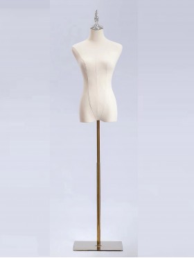 Wooden Mannequin Bust Display W/ Silver Metal Square Base (Adjustable)